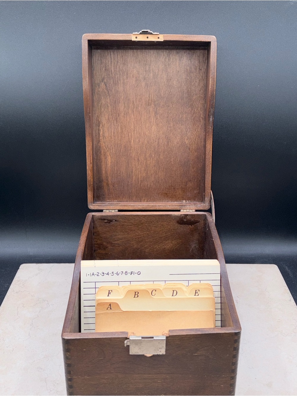 1940's Large Shaw Walker Wood Recipe Box- Plus 40 Index Cards And A-Z Dividers